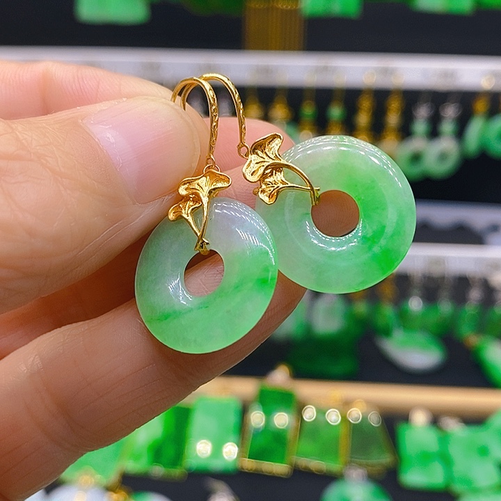 翡翠耳饰18K金镶嵌耳坠