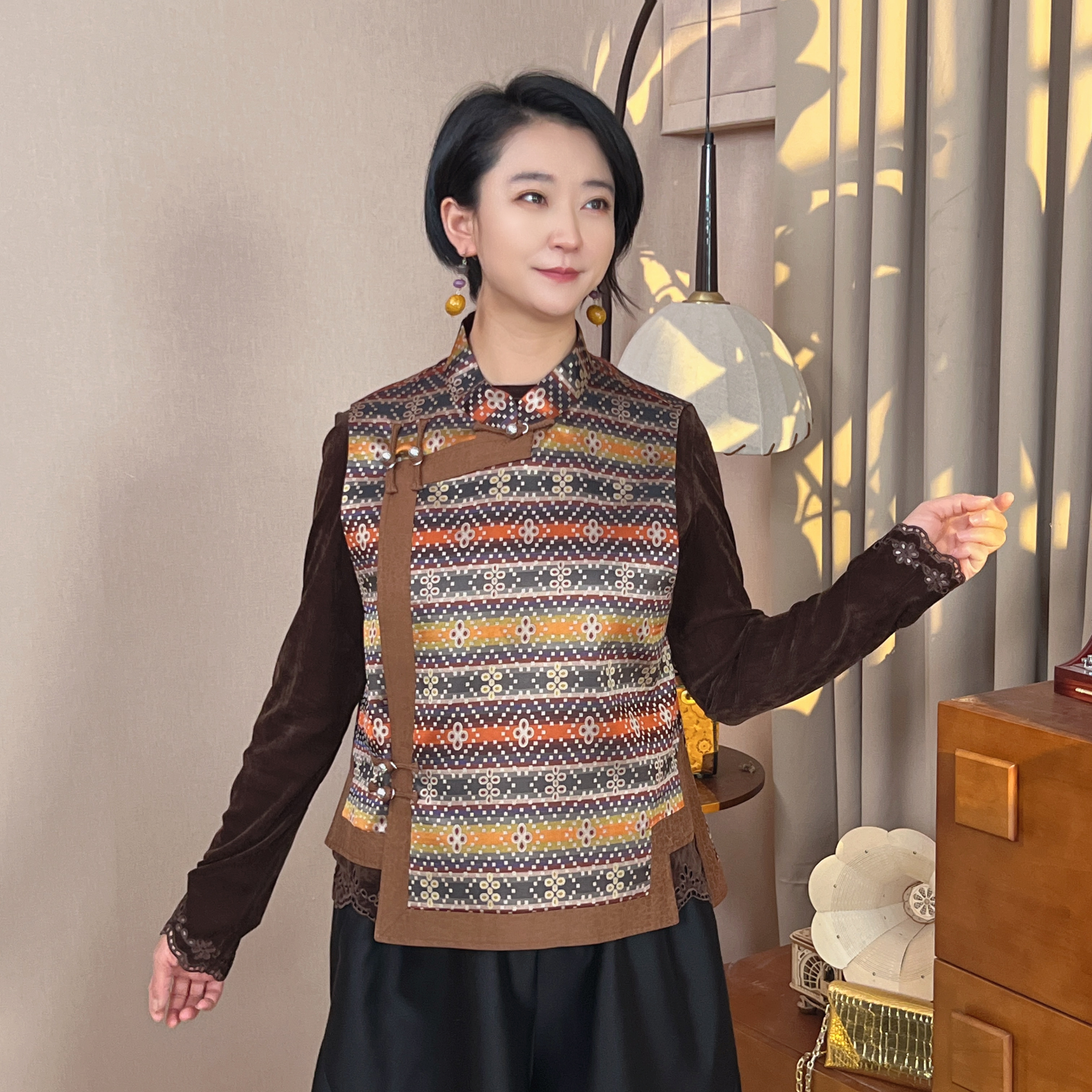 新中式国风重磅桑蚕丝马甲外套MW99001