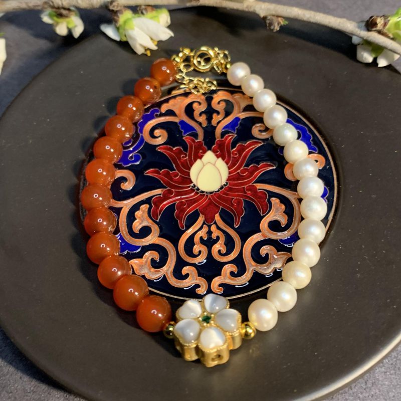 红玛瑙珍珠手串6mm 067