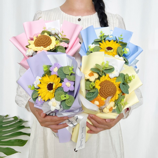 教师节礼物纯手工毛线小花束香皂花送老师向日葵泡芙