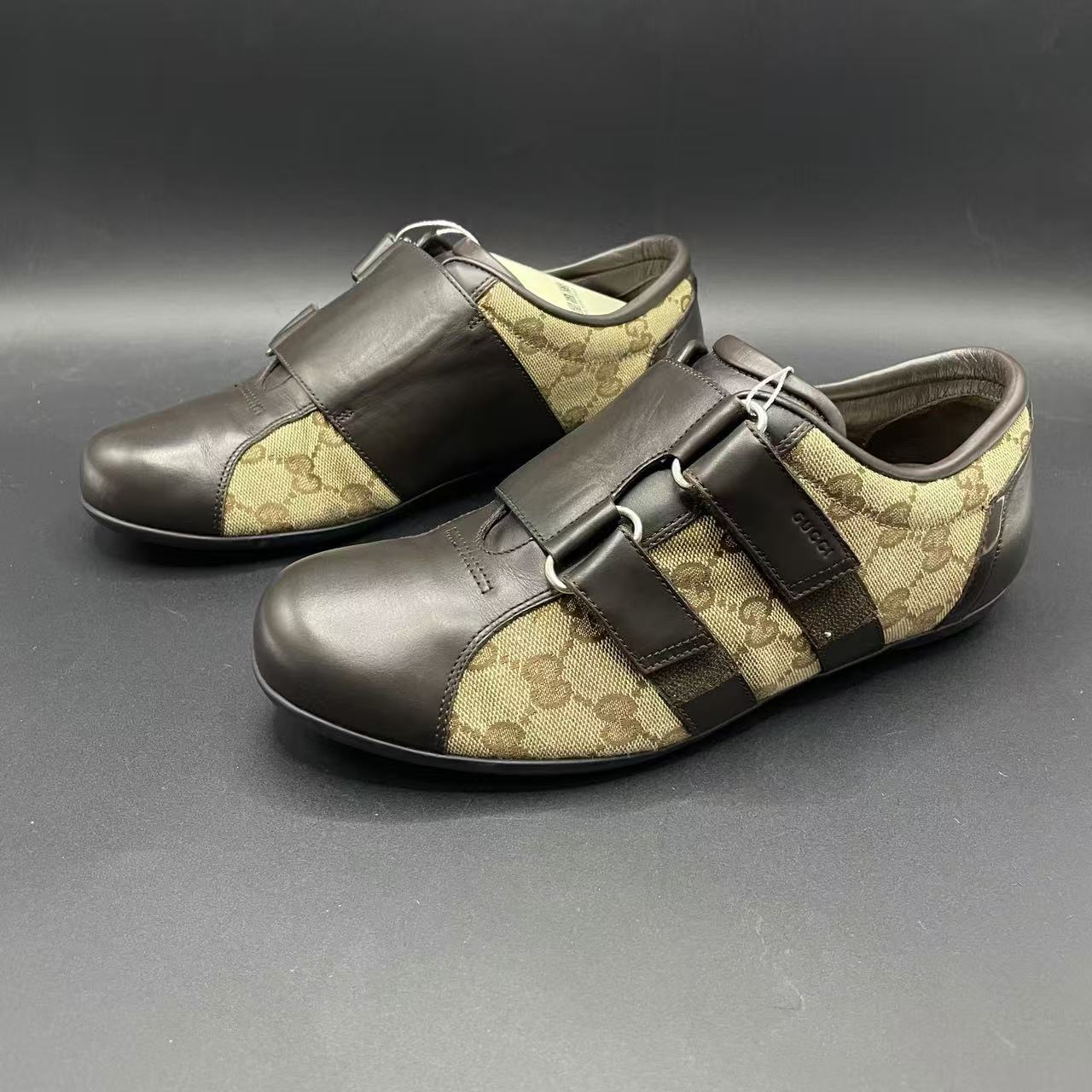 95新 GUCCI/古驰 【聚星优选】男士棕色满印绑带板鞋39欧码ca583t