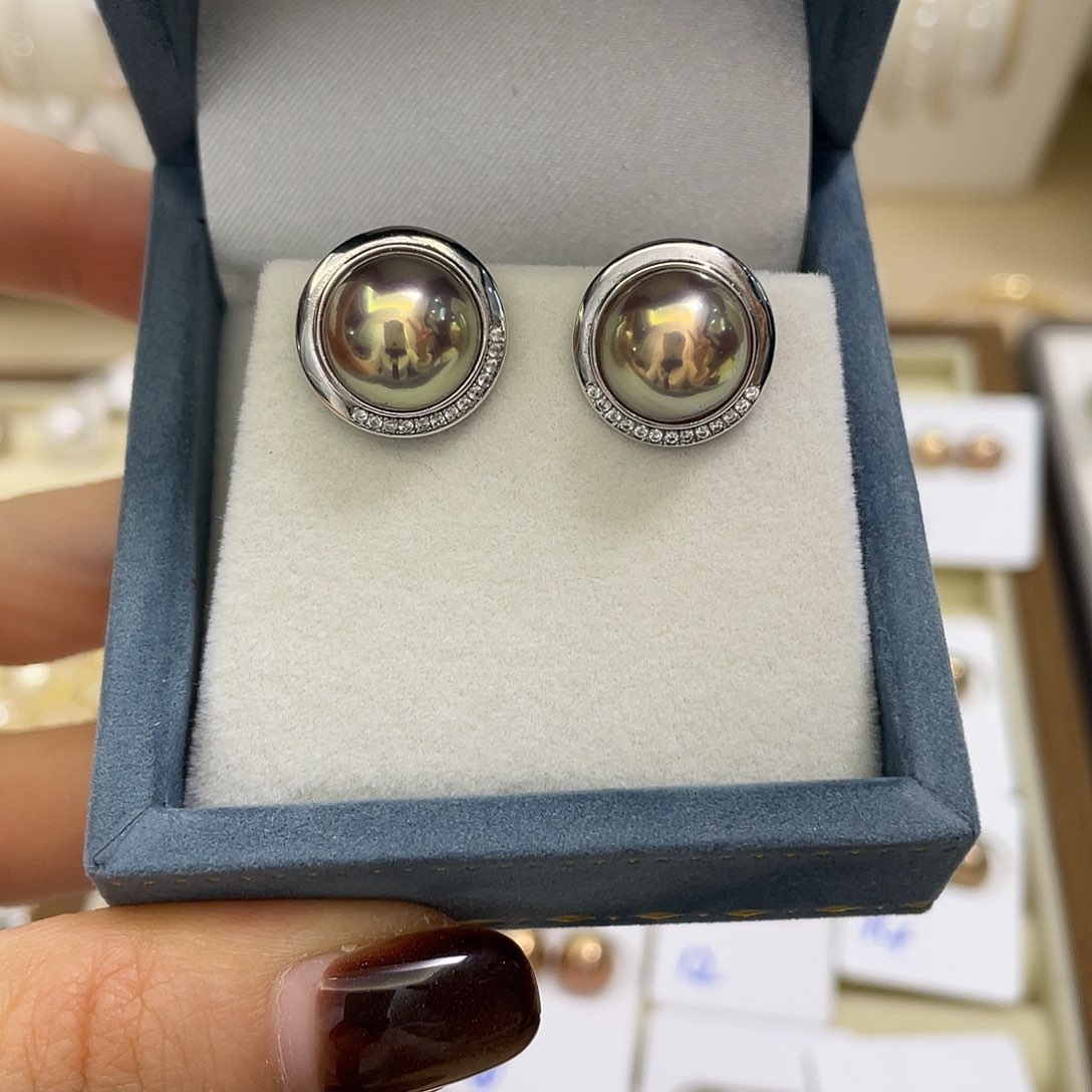 银S925镶嵌耳饰淡水珍珠