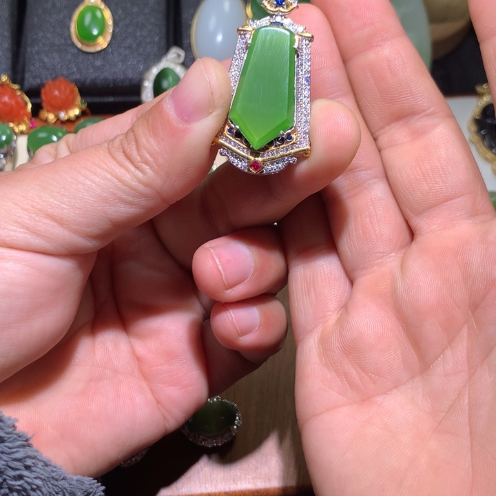 和田玉颈饰银S925镶嵌