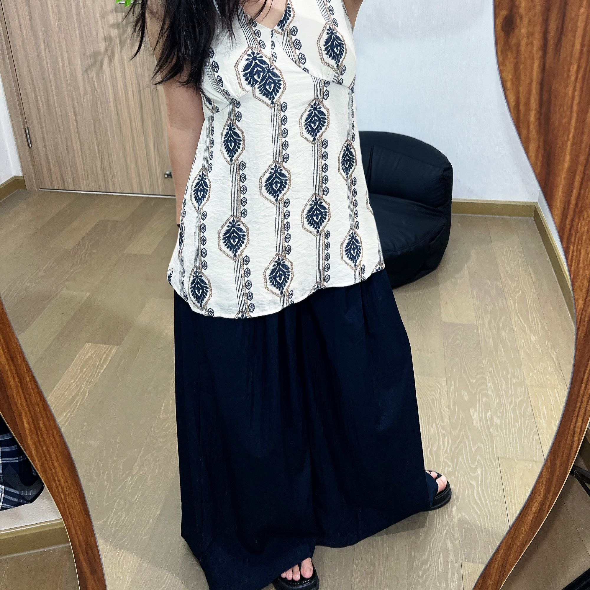 休闲风宽松型通勤背心裤子显瘦两件套民族风套装通勤风慵懒风