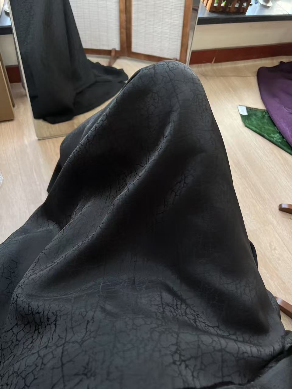 【黑龟】50姆米重锻真丝香云纱面料国风新中式双面