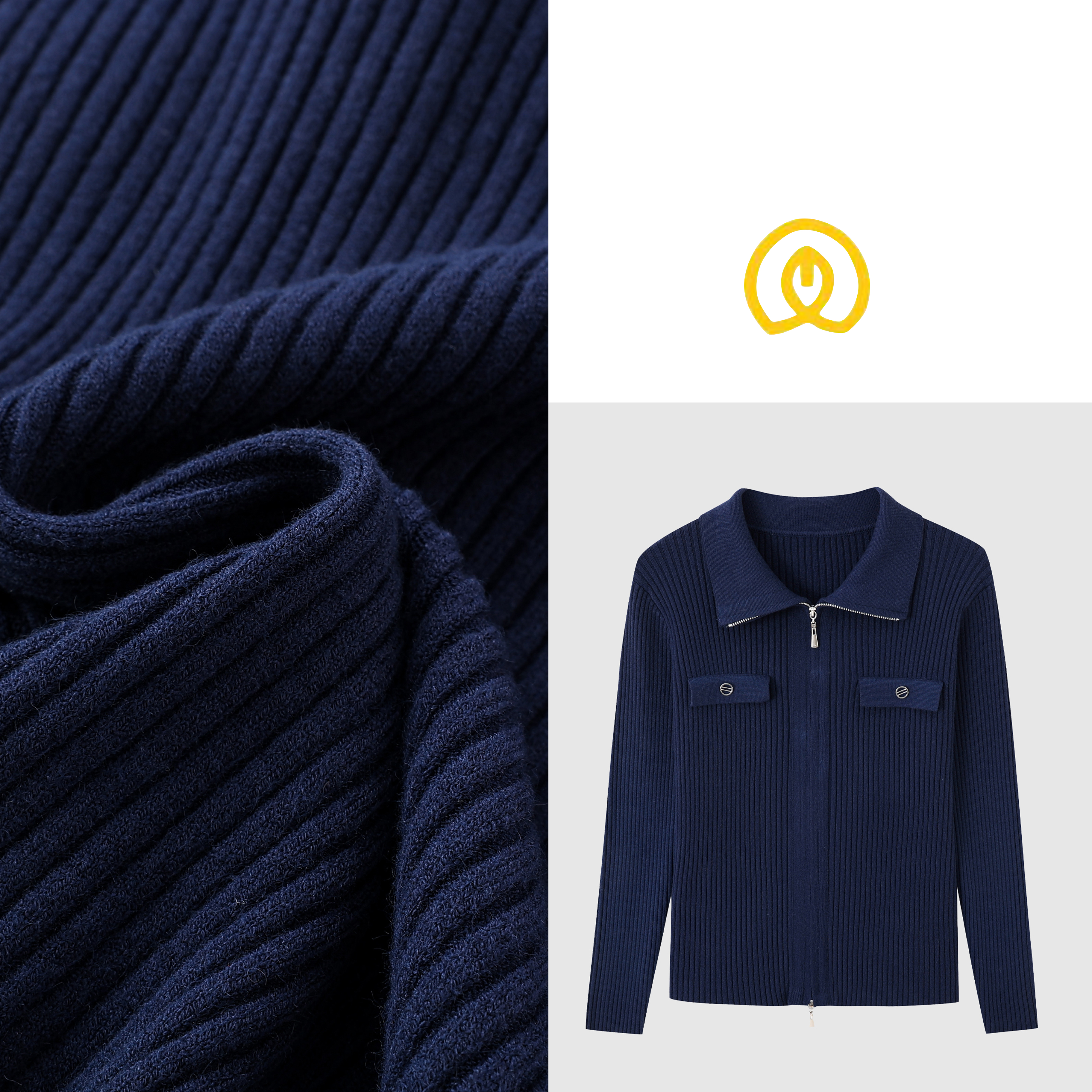 【双拉链精纺羊毛纯色上衣】秋冬款百搭时尚长袖Polo领针织开衫外套