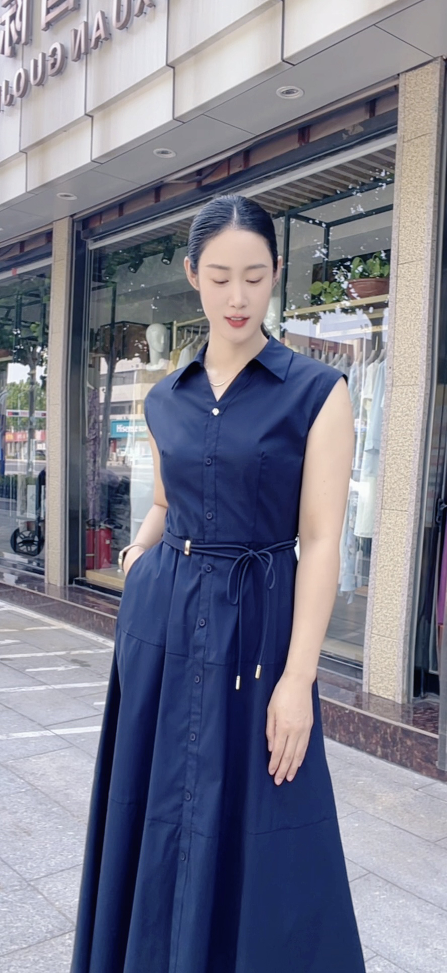 高腰工装优雅显瘦修身女士连衣裙夏