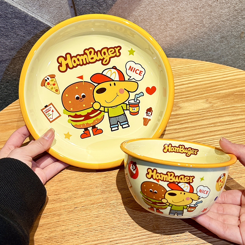 面包小狗陶瓷碗盘子可爱家用宿舍一人食吃饭早餐甜品碗餐具套装