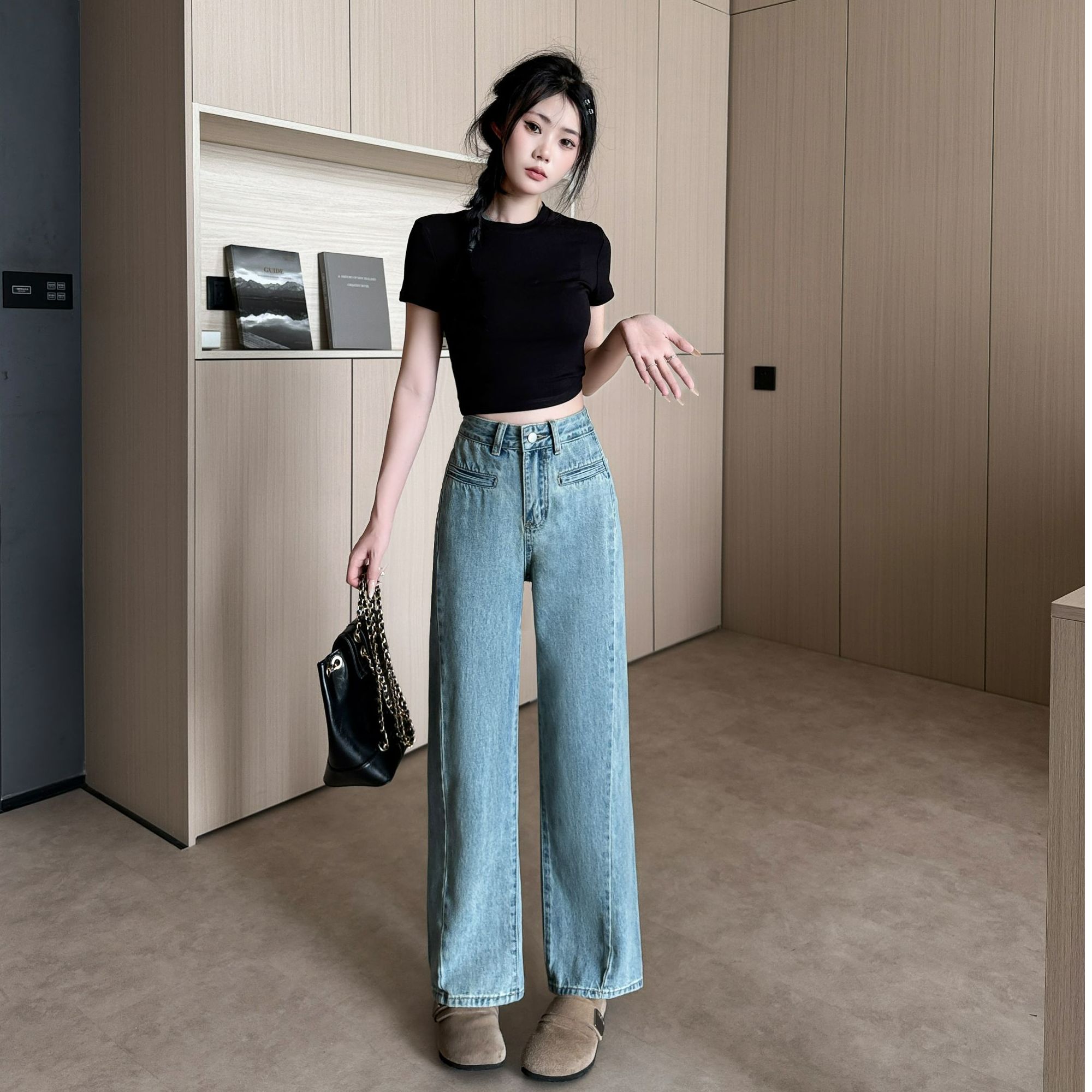 2025夏季直筒裤上新韩系中高腰设计显瘦九分裤