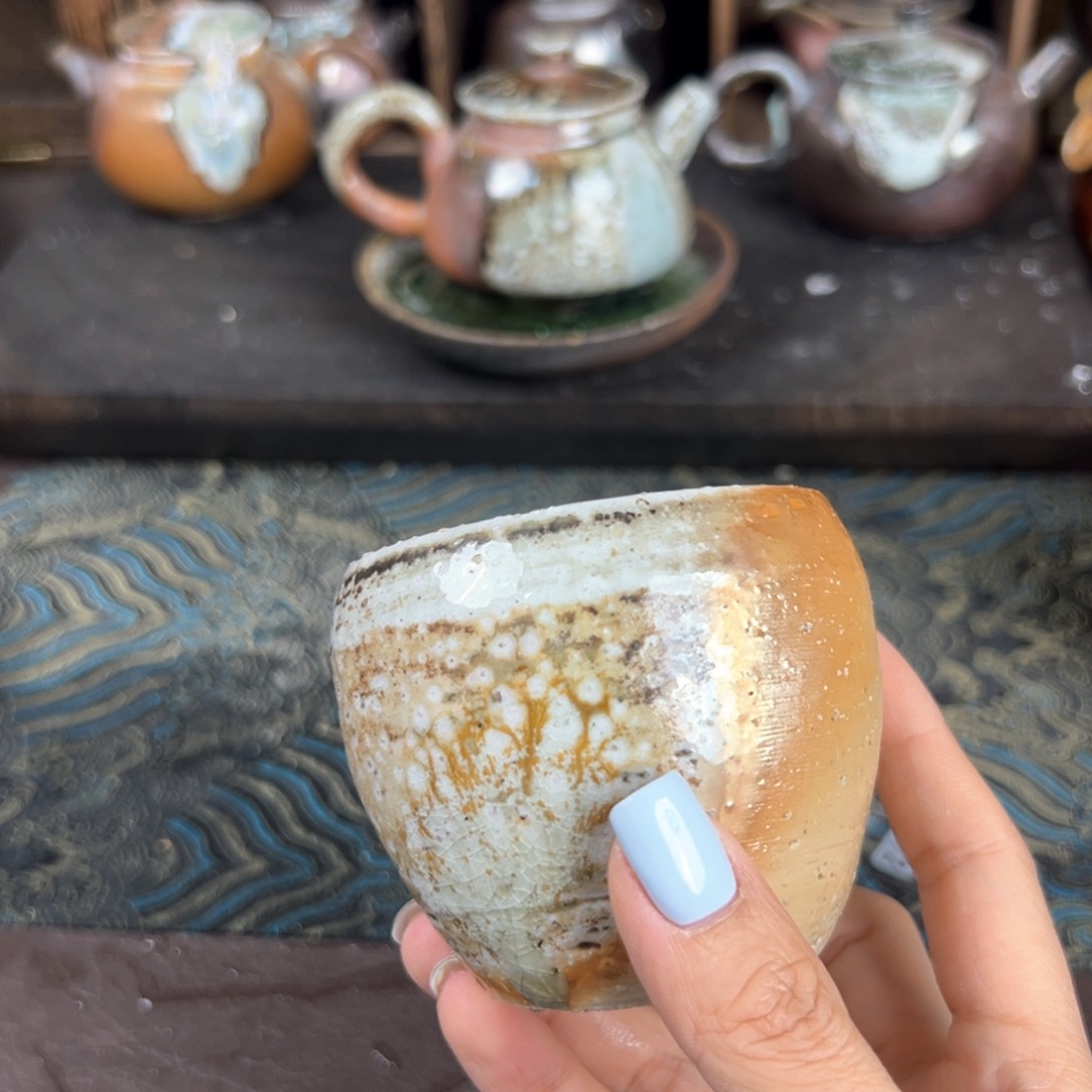 杯柴烧茶器粗陶主人杯