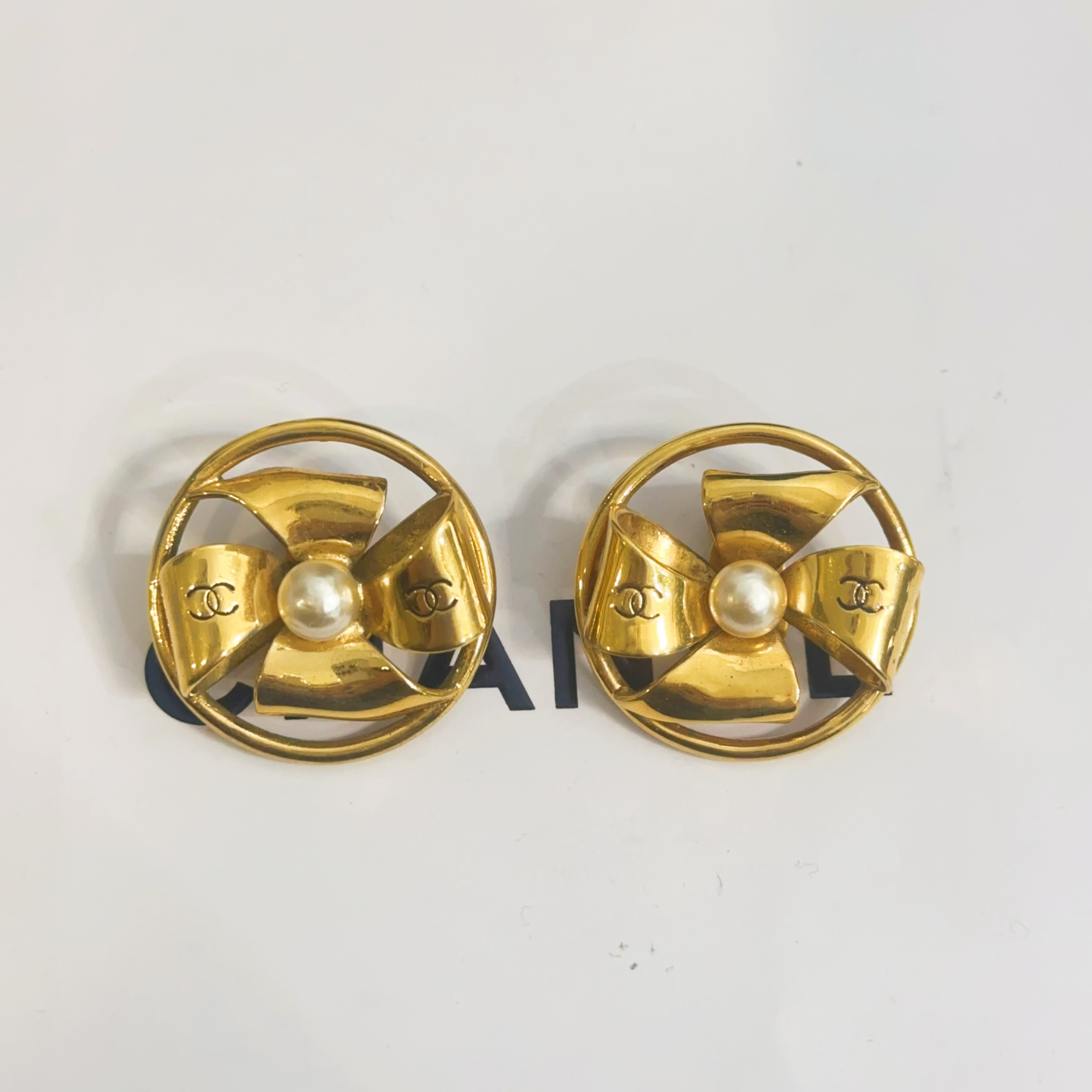 95新 Chanel/香奈儿 Chanel vintage香奈儿中古风车珍珠耳夹