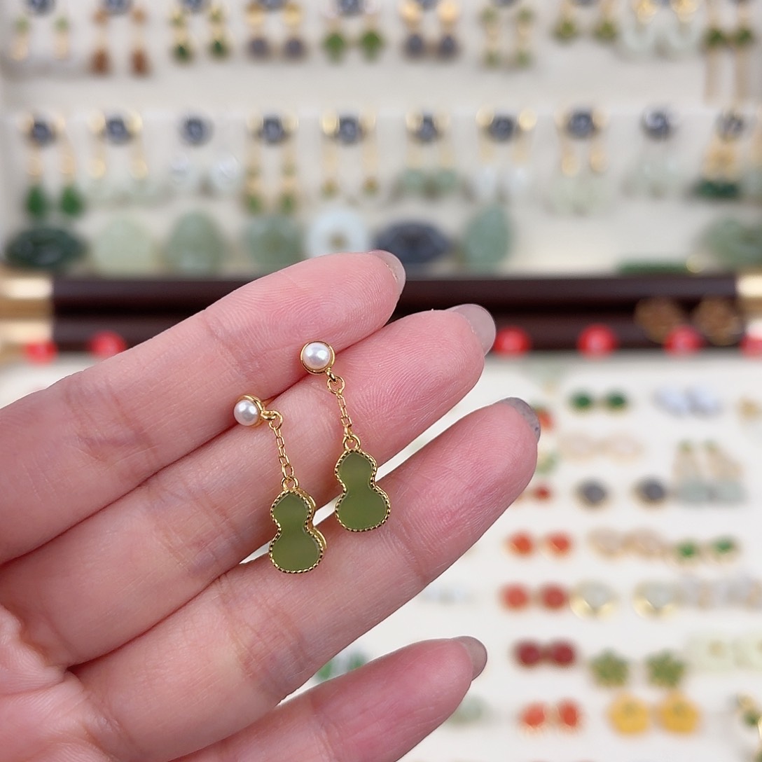 银S925镶嵌和田玉耳饰