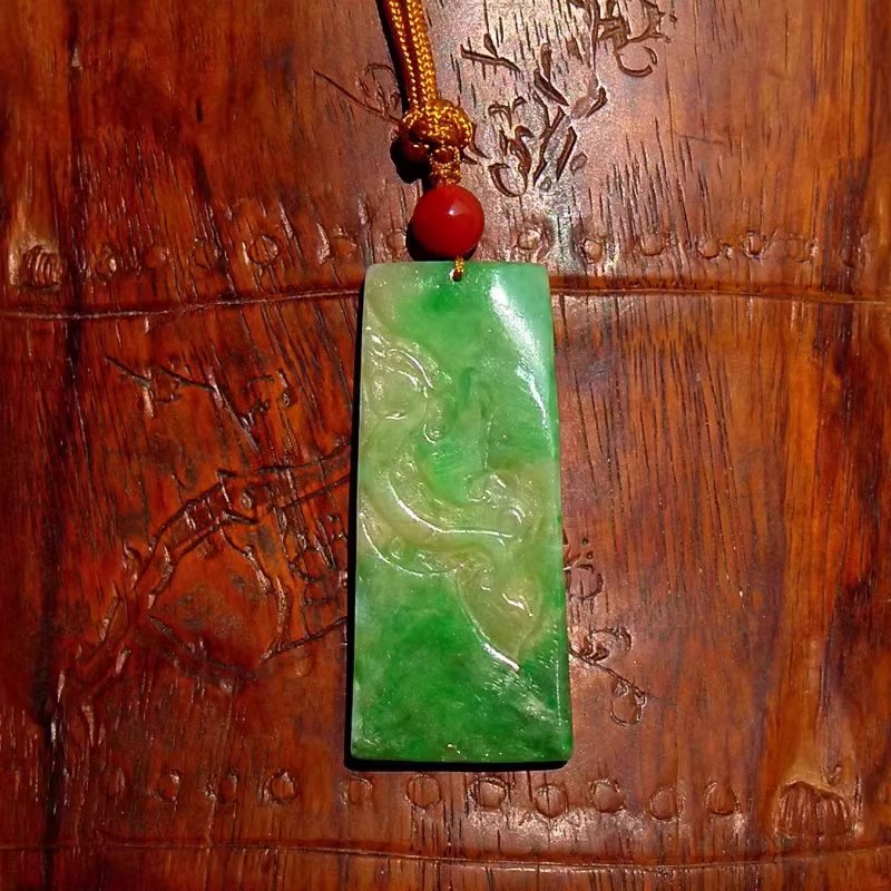 吹=晓0029天然A货缅甸老坑正阳绿翡翠如意龙牌子吊坠挂件证书复检