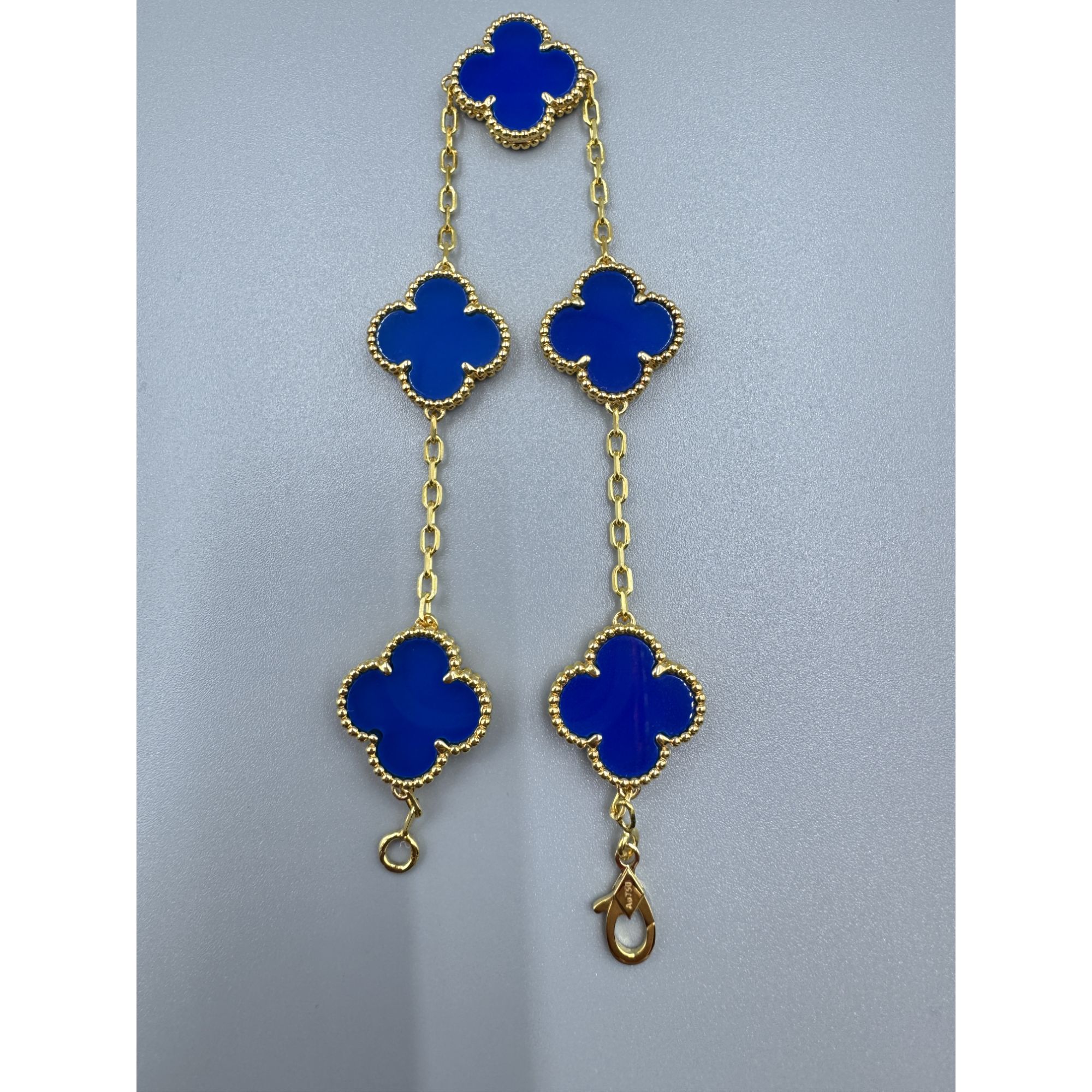 重金五花18K金蓝玛瑙15mm四叶草手链