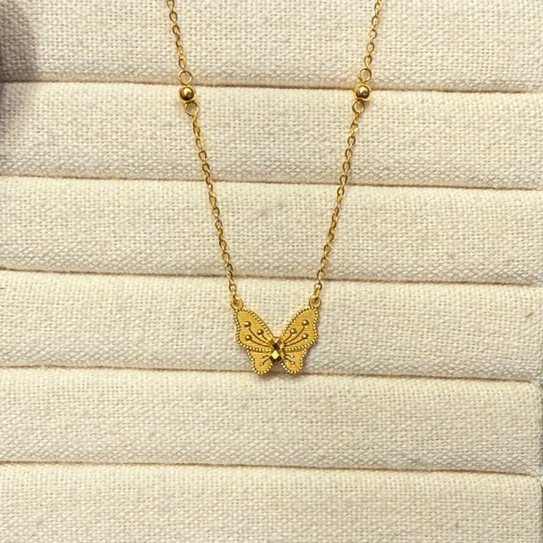 足金蹦迪珠蝴蝶套链