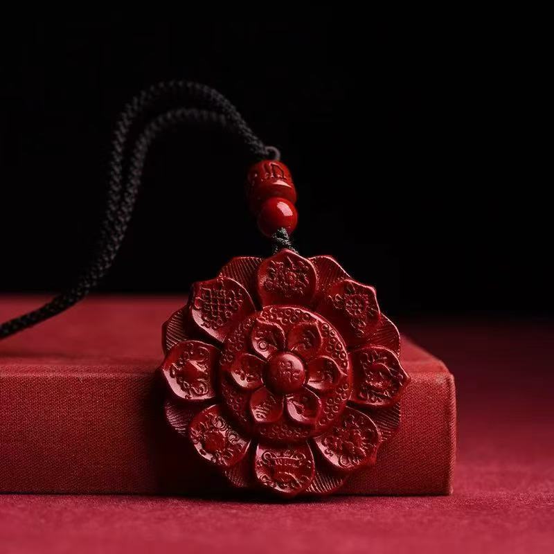 含辰砂工艺品55八宝莲花六字真言高含量紫金砂红砂牌