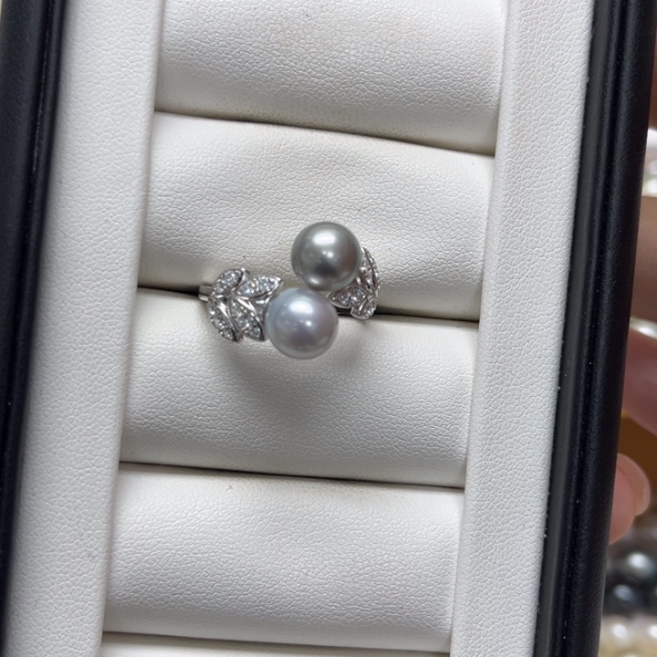 海水珍珠银S925镶嵌戒指大溪地澳白8-9mm21号