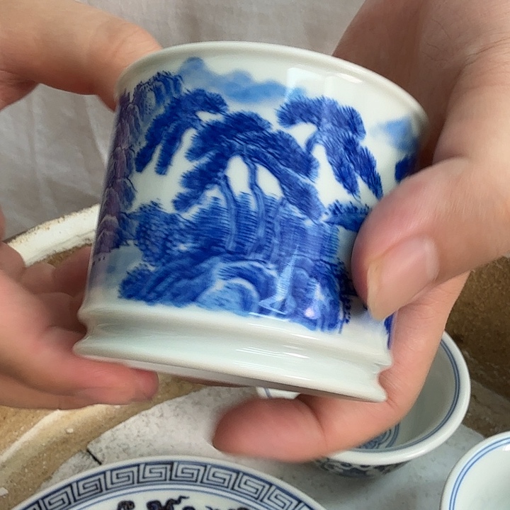 杯子景德镇手工柴窑山水直口
