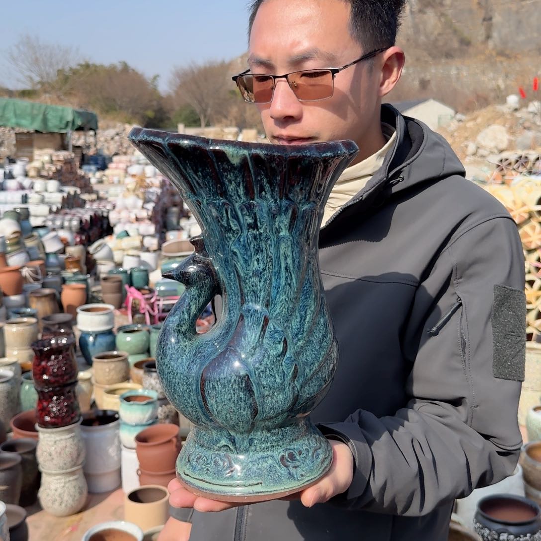 紫砂花盆孔雀蓝色一个一个异形