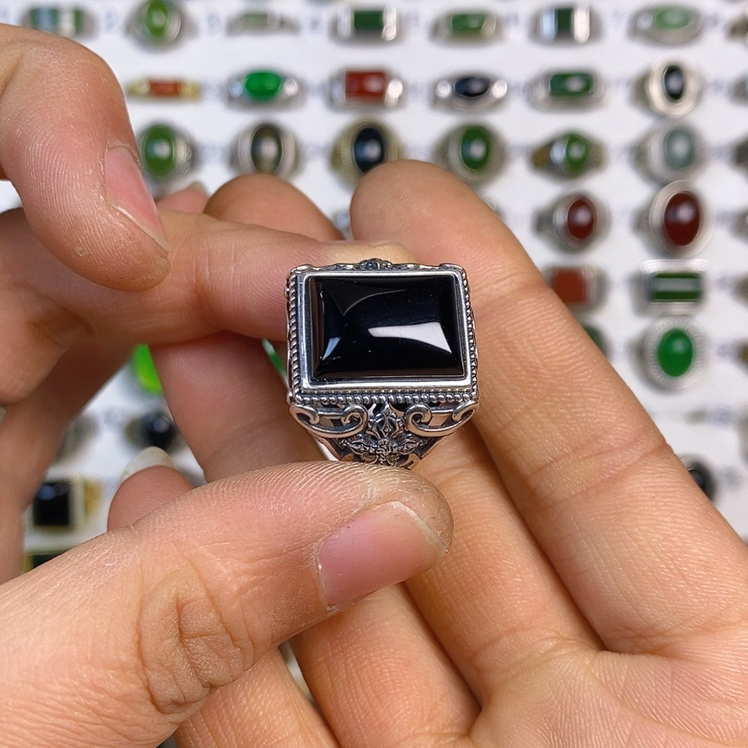 玛瑙/玉髓戒指银S925镶嵌