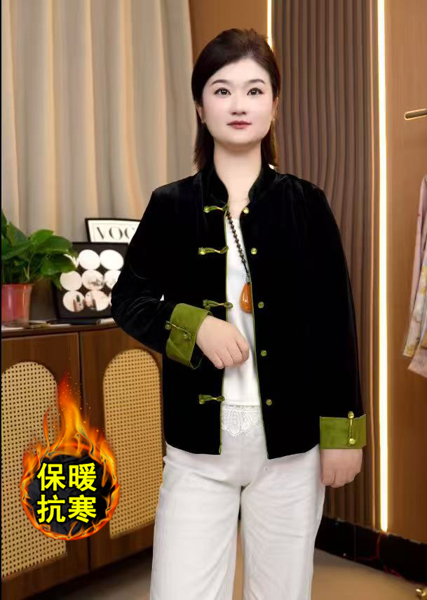 新中式时尚洋气丝绒国风加绒加厚气质女装外套