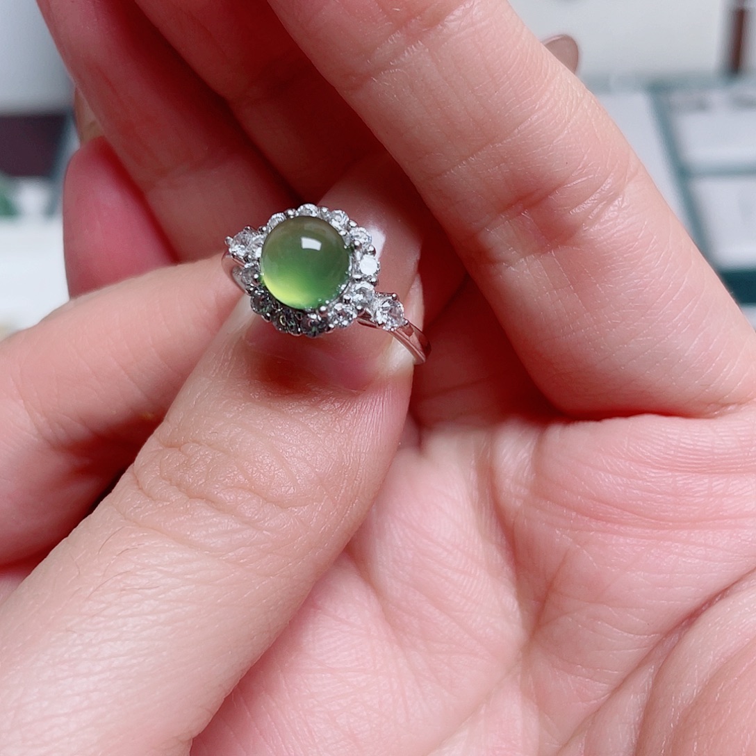 透闪石-蛇纹石玉银S925镶嵌戒指