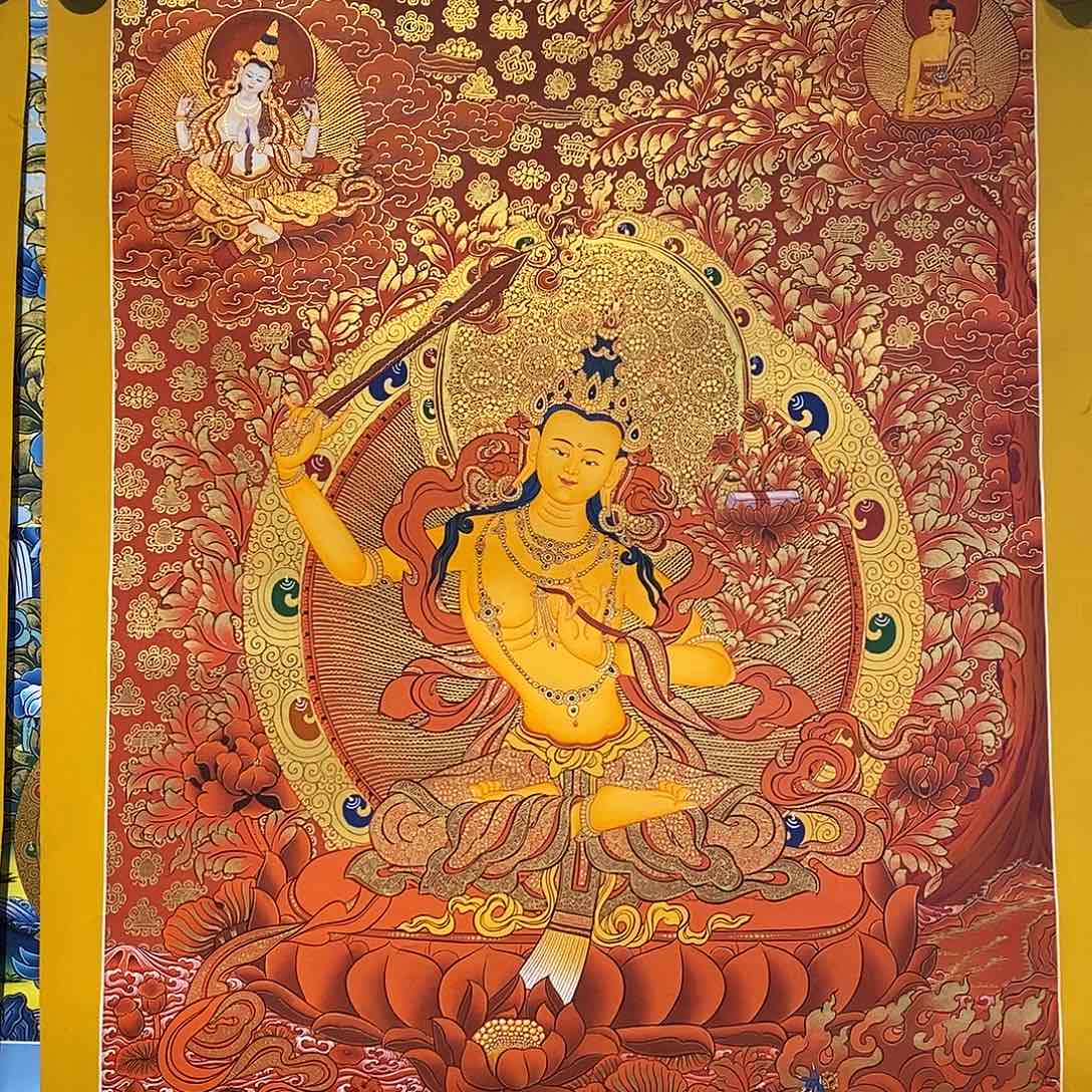 卷轴画@***虹纯手绘文殊唐卡75*50厘米