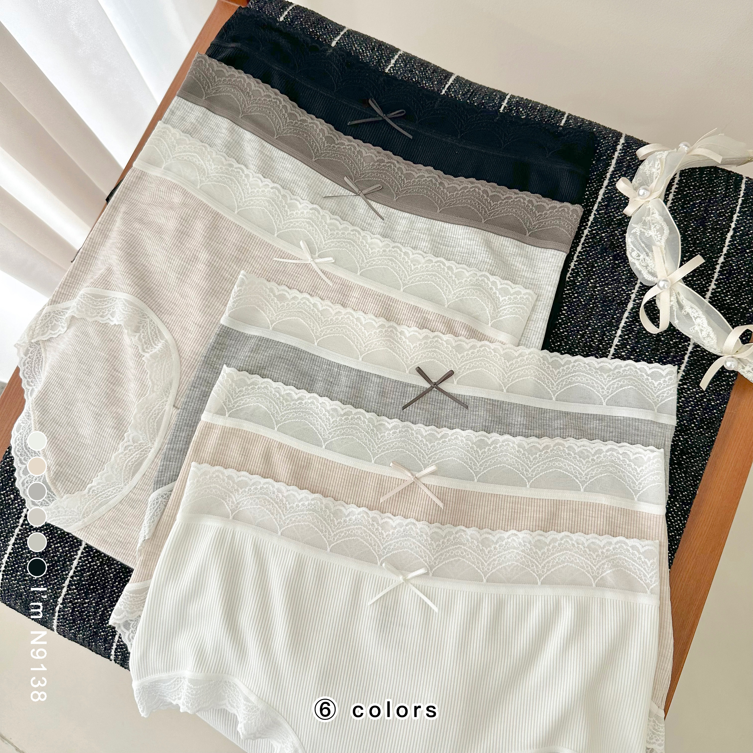 南法螺纹彩纱云感透气纯棉底裆蕾丝花边女士内裤三条装N9138