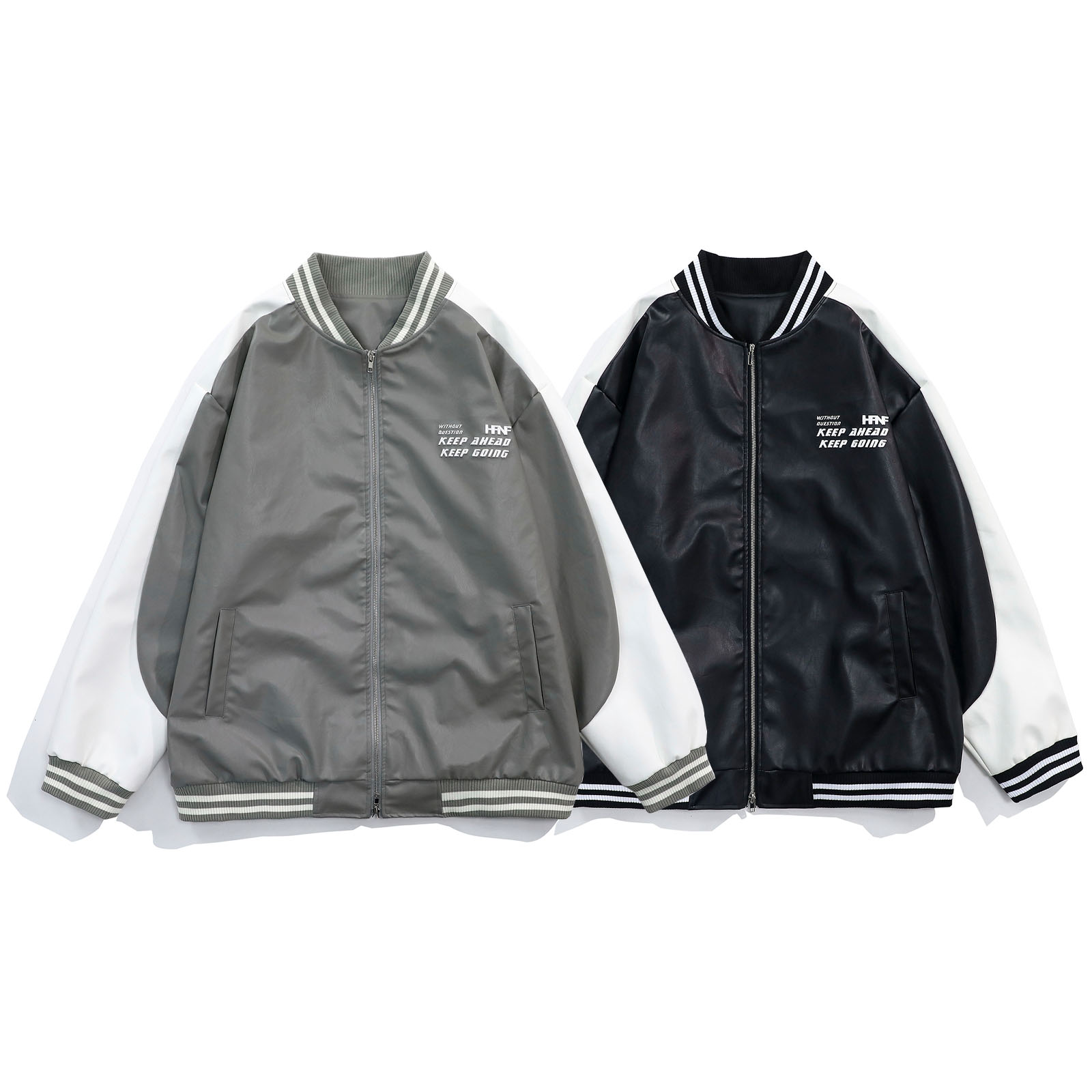 聪明陈 潮牌复古撞色刺绣字母棒球服外套美式街头夹克男