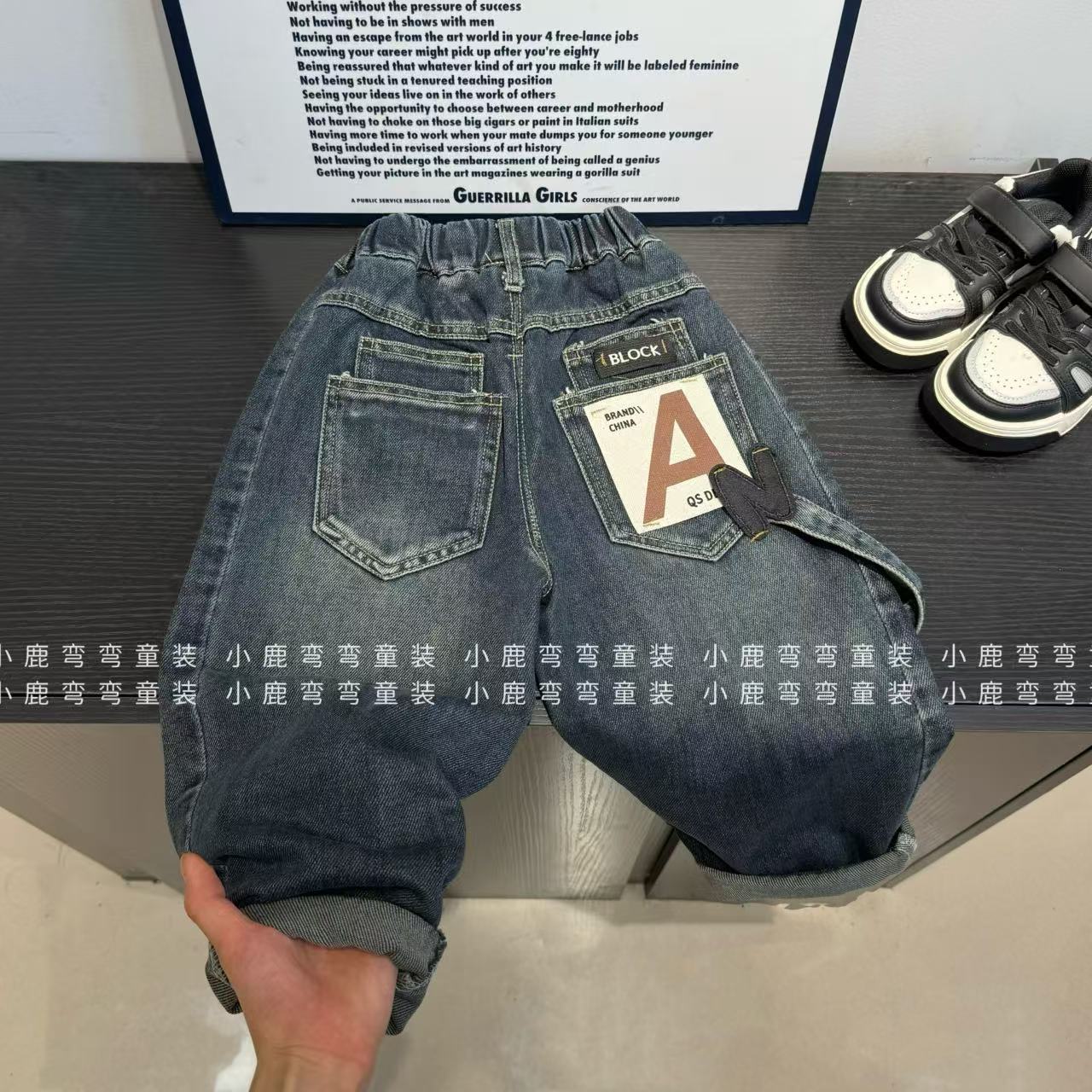 【多乐】Q2505男女童秋冬款A字侧边拉条新款牛仔裤