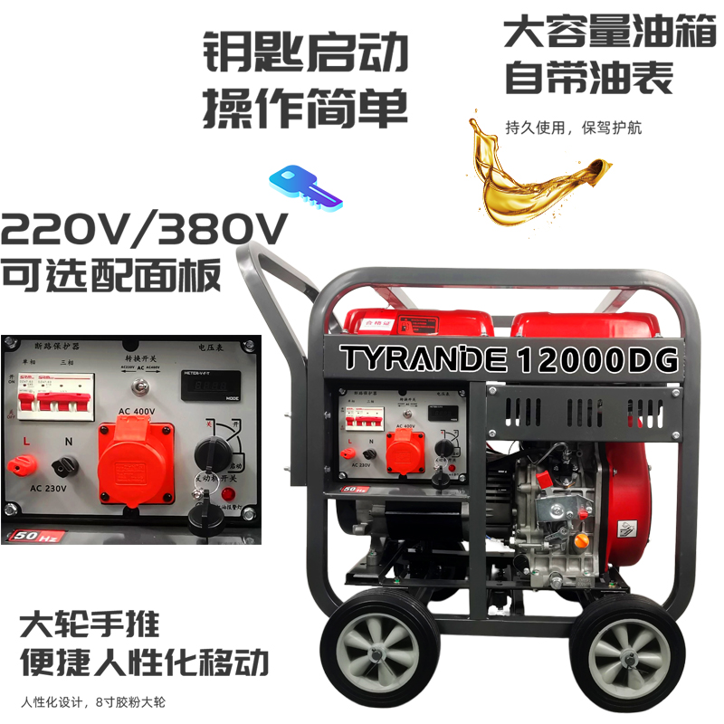 泰冉德11kw柴油发电机组单电压220V双电压380V两用常柴单缸发动机