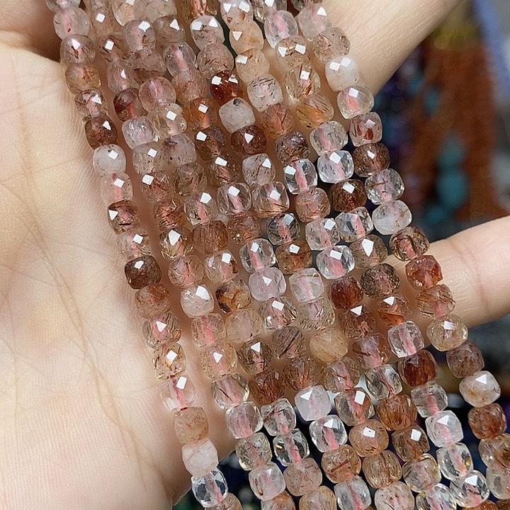 玛瑙/玉髓未镶嵌珠宝半成品天然发晶切面方糖卡4mm
