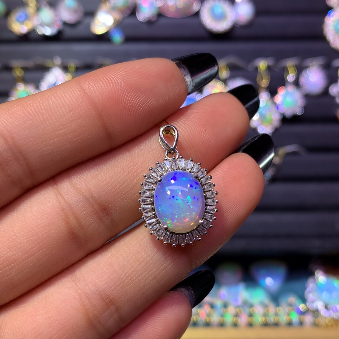 欧泊银S925镶嵌吊坠款