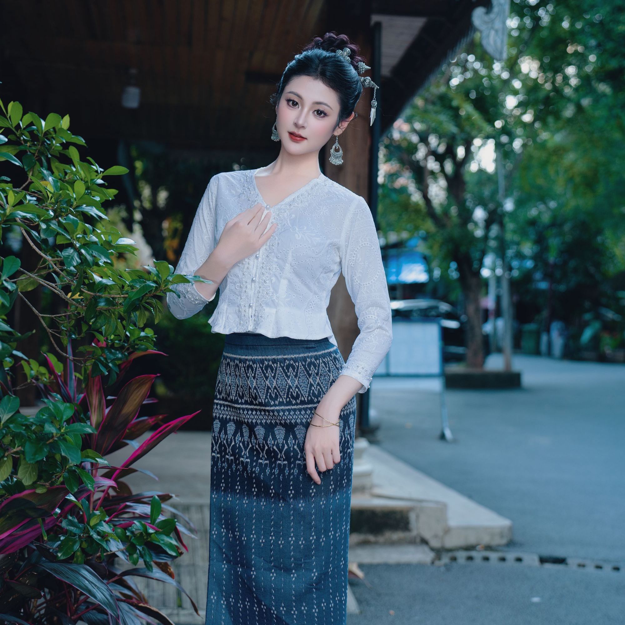 子依小店新款【素雅】小V领直排扣简约日常气质民族风舒适复古套装