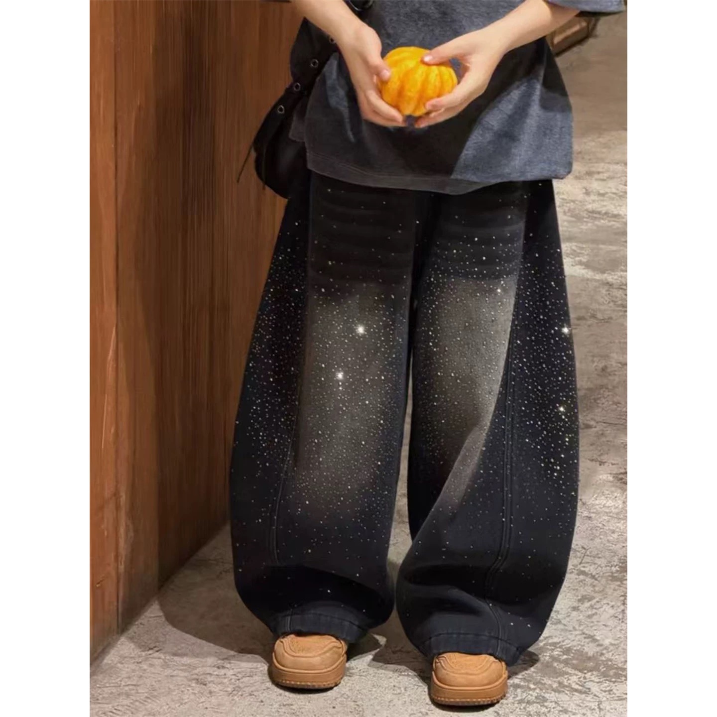 亮闪闪百搭新年加绒加厚牛仔裤男女童宝宝保暖满天星新年加厚牛仔