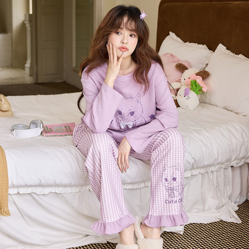 88275秋冬女士睡衣羊毛绒睡衣套装加厚新款秋冬保暖女士家居服