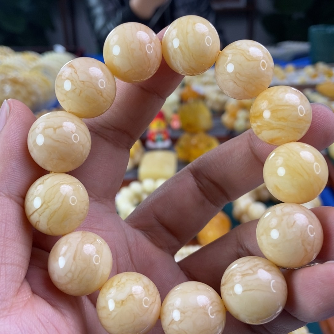 琥珀珠宝奇石未镶嵌18虎皮纹同料串43.03