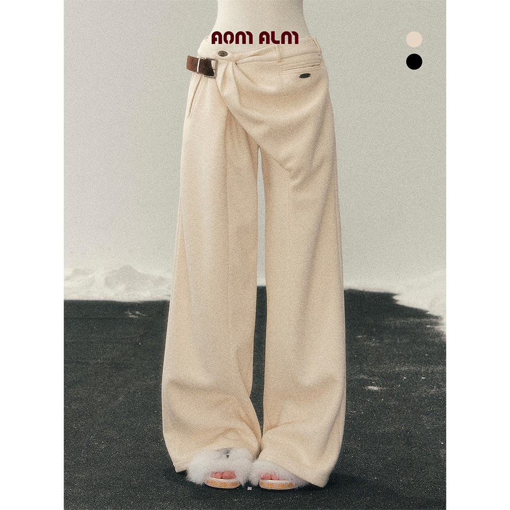 AOMALM少也眼"她途经的冬"%韩系加绒阔腿裤女冬季腰带设计感长裤