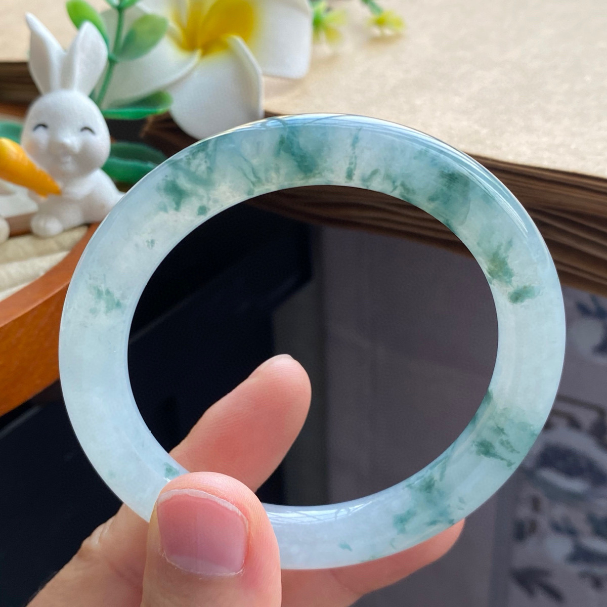 4.4批2668号翡翠手镯54.5-9.3-9.2冰飘花圆条！唯美灵动！