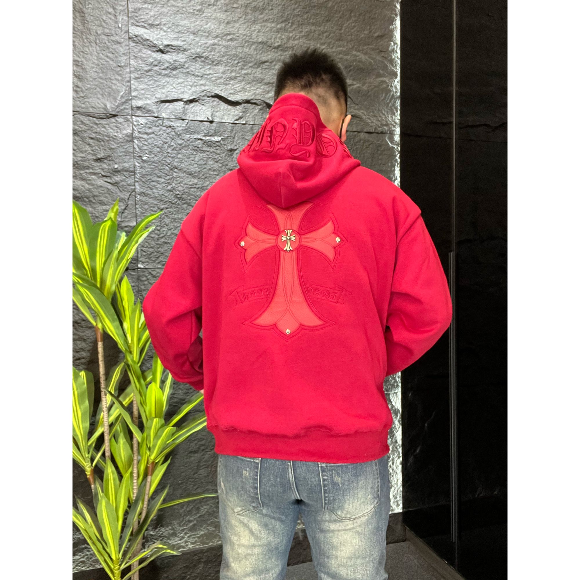 LI HUO【十字卫衣】长袖加绒宽松型男士时尚情侣卫衣秋冬宽松连帽