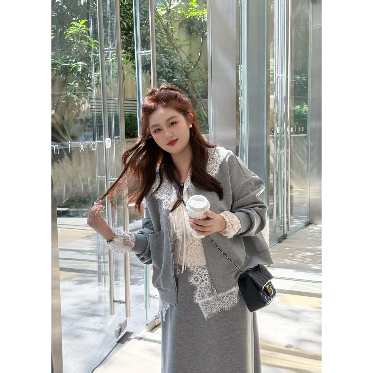 楠序【心动赴约】源子微胖女装 2025年秋装气质休闲三件套YZ37189