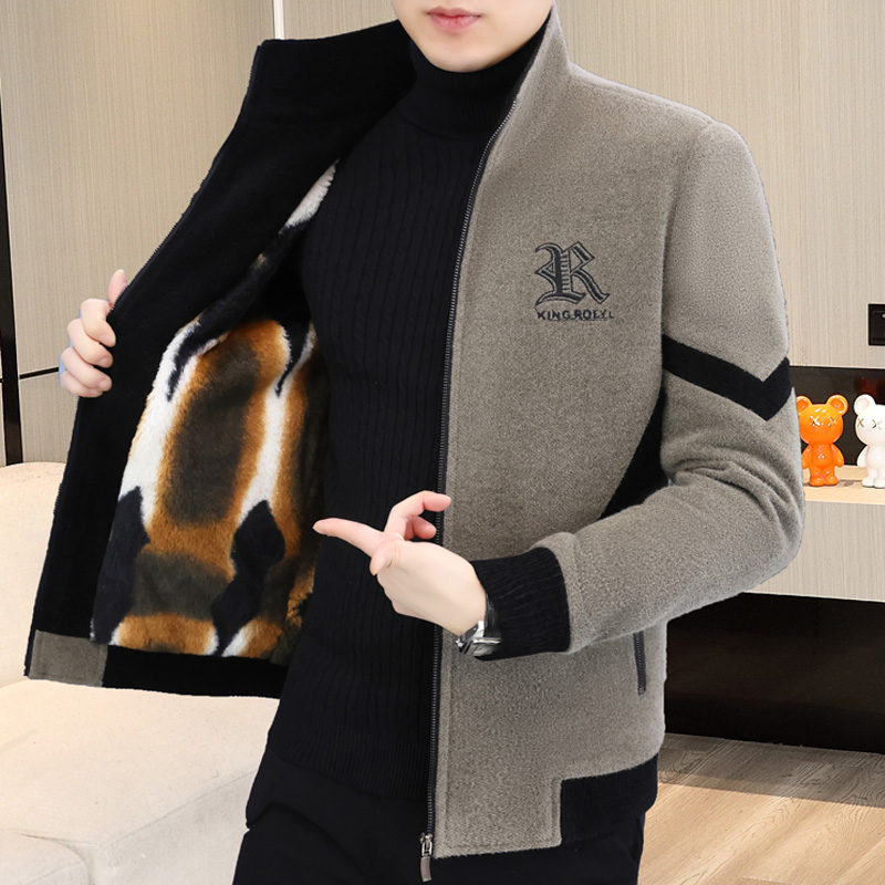 米咖顿高档新款男士冬季毛呢夹克短款立领加绒加厚宽松保暖外套