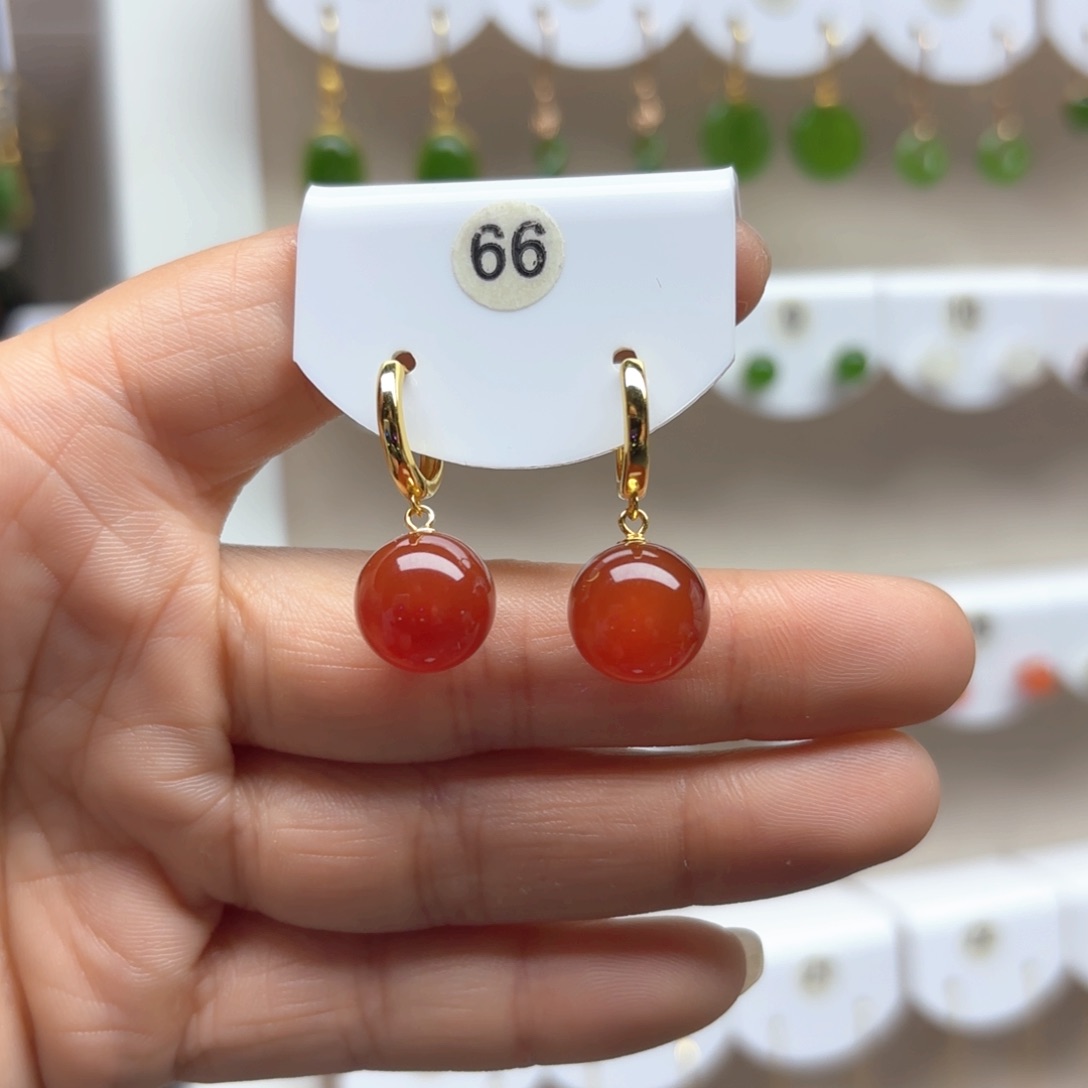 玛瑙/玉髓耳饰银S925镶嵌