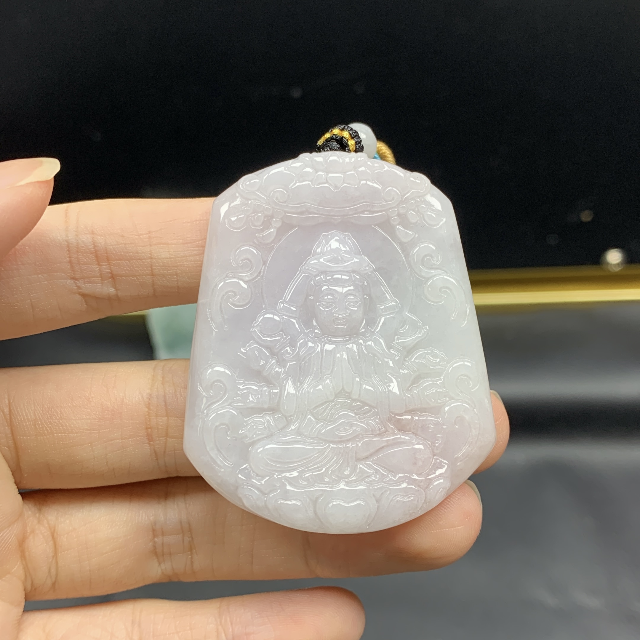 天然缅甸翡翠A货 千手观音吊坠毛衣链配饰生肖鼠守护神挂件