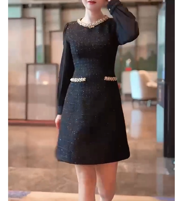 气质小香风拼接洋气显瘦百搭短款连衣裙CJ20205