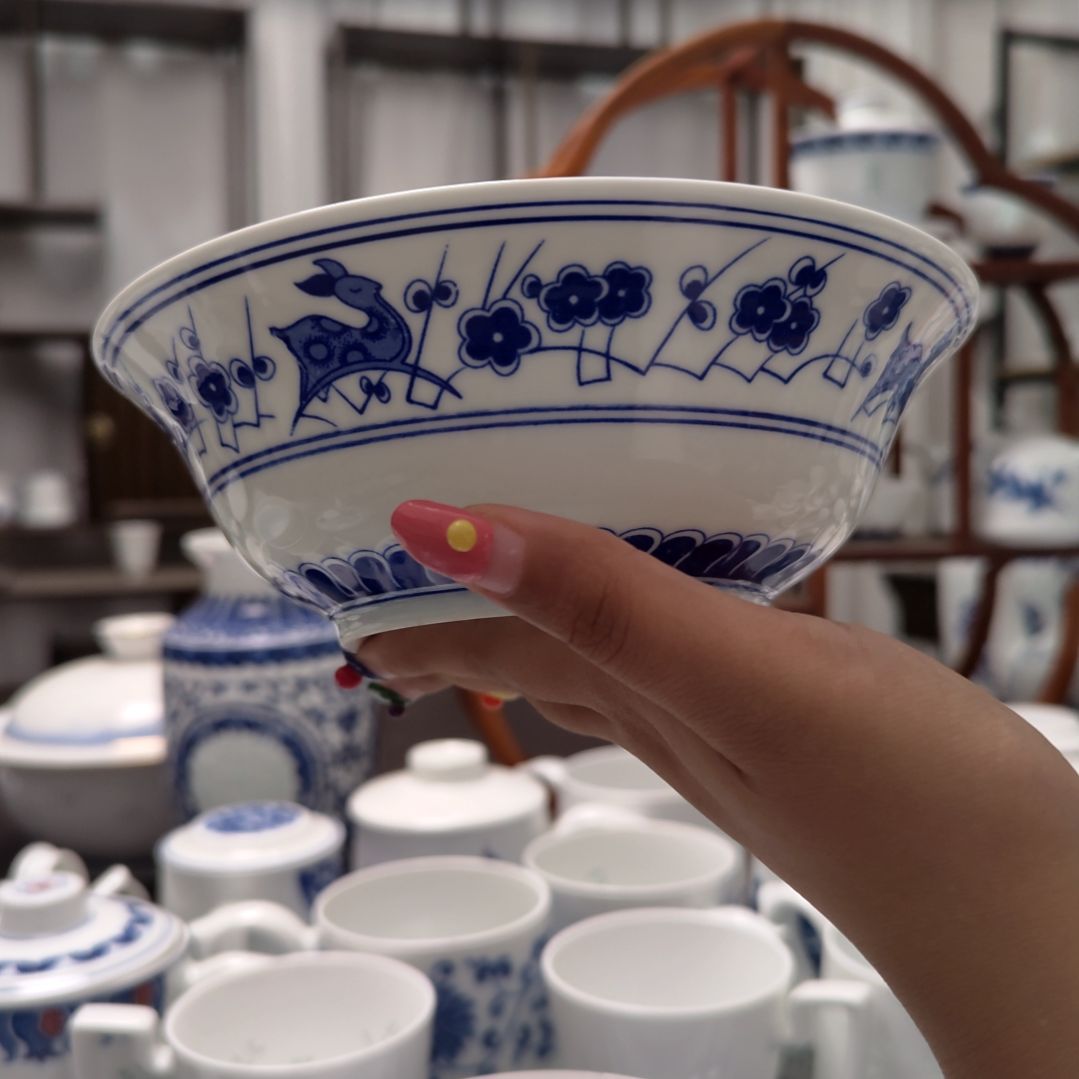 陶瓷双鹿7寸面碗两只装