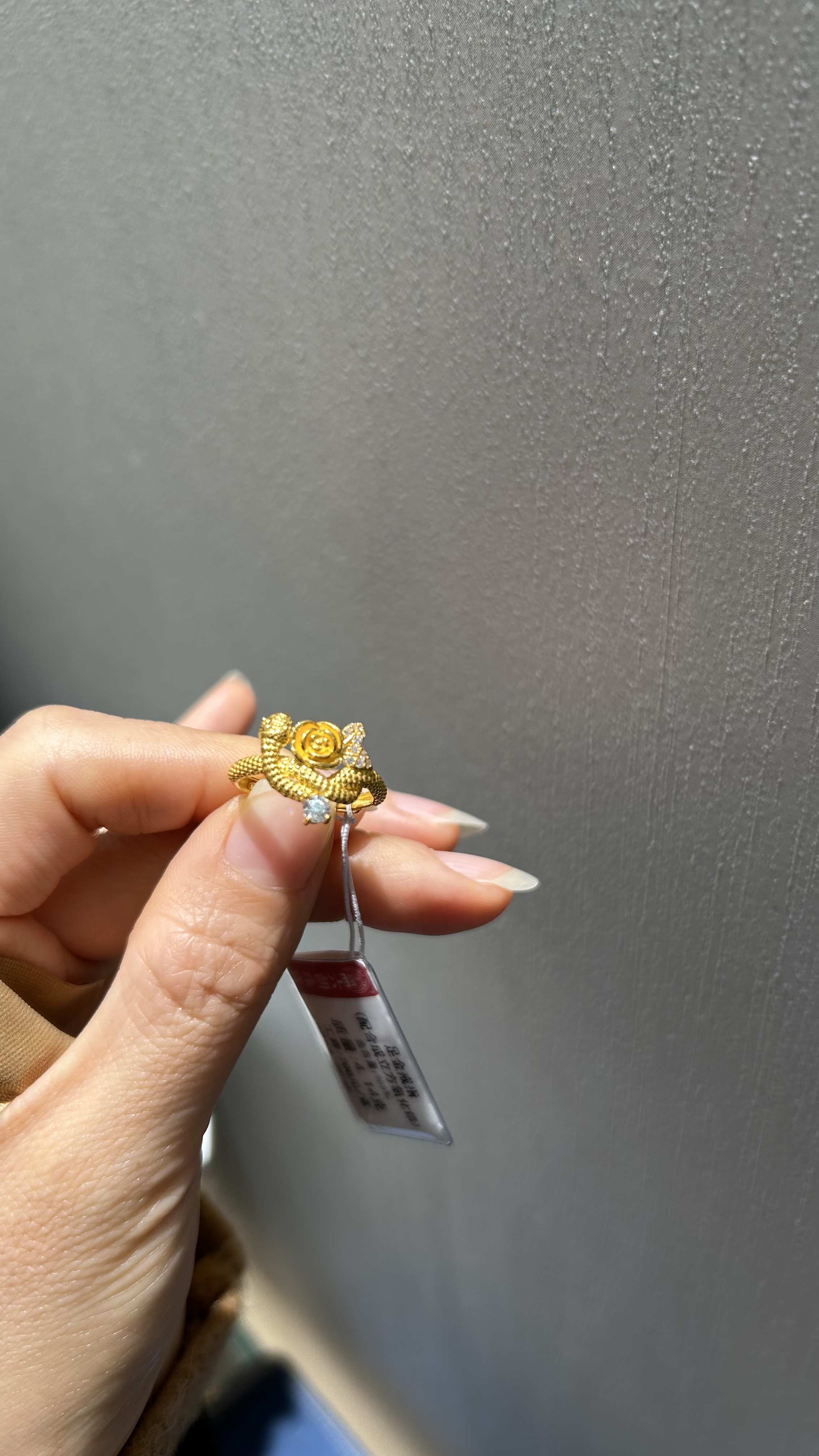 足金999蛇与玫瑰戒指