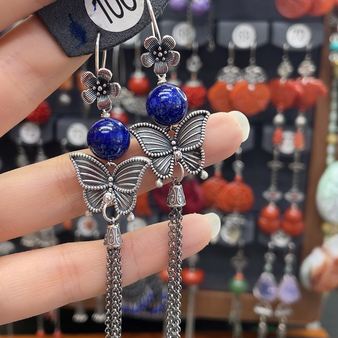 青金石耳饰银S925镶嵌贺*桐980hjmjhh