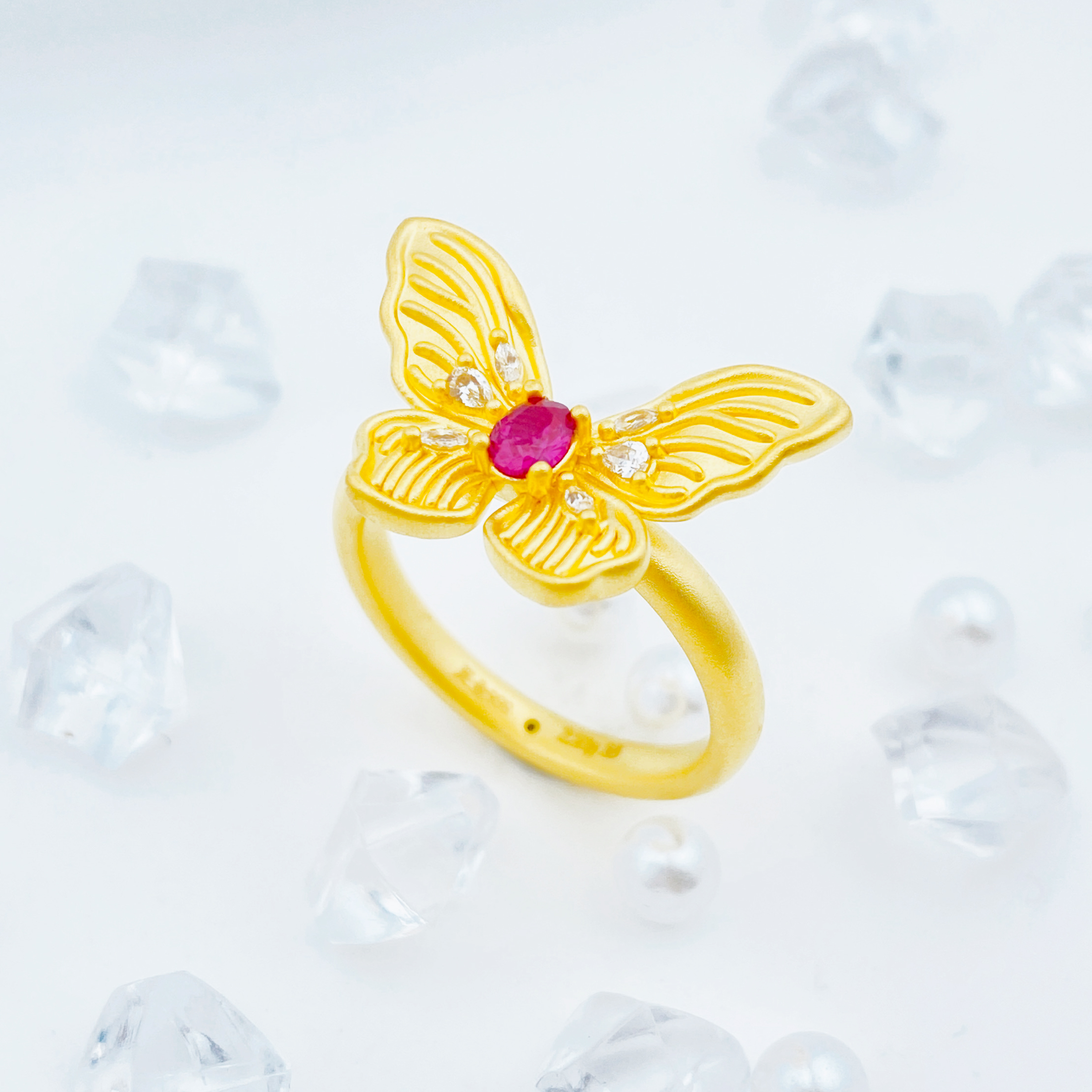 足金999 莫桑蝴蝶戒指 2.25 12圈口