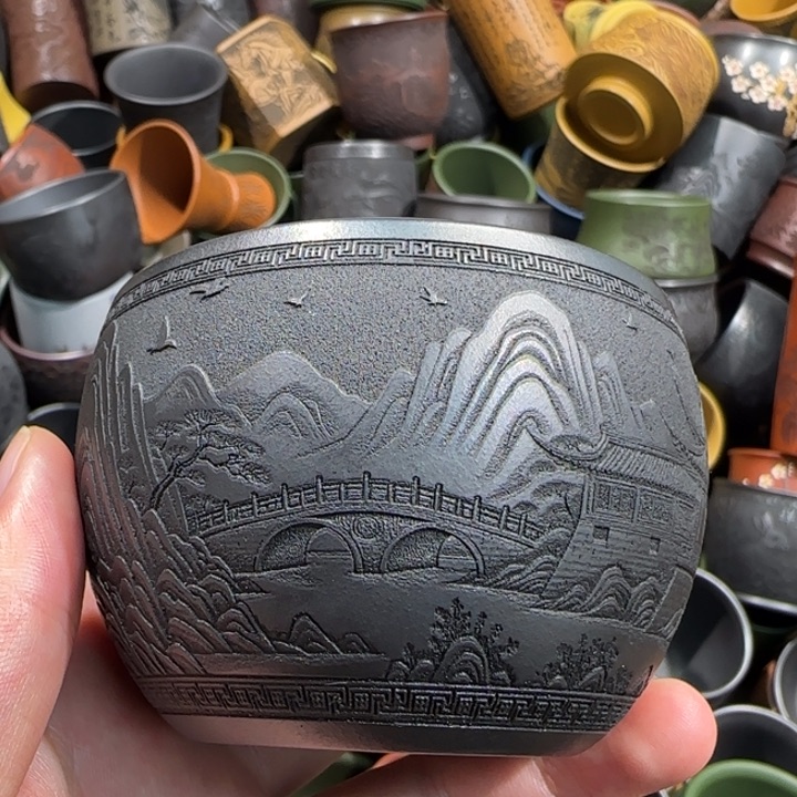 茶杯绿泥全手工紫砂